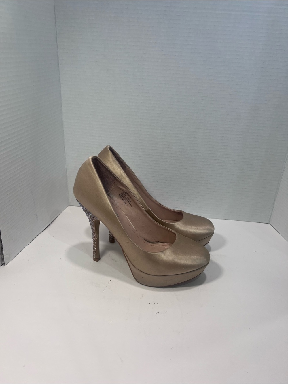 Steve Madden Champagne Satin Platform Pumps with Sparkle Heel